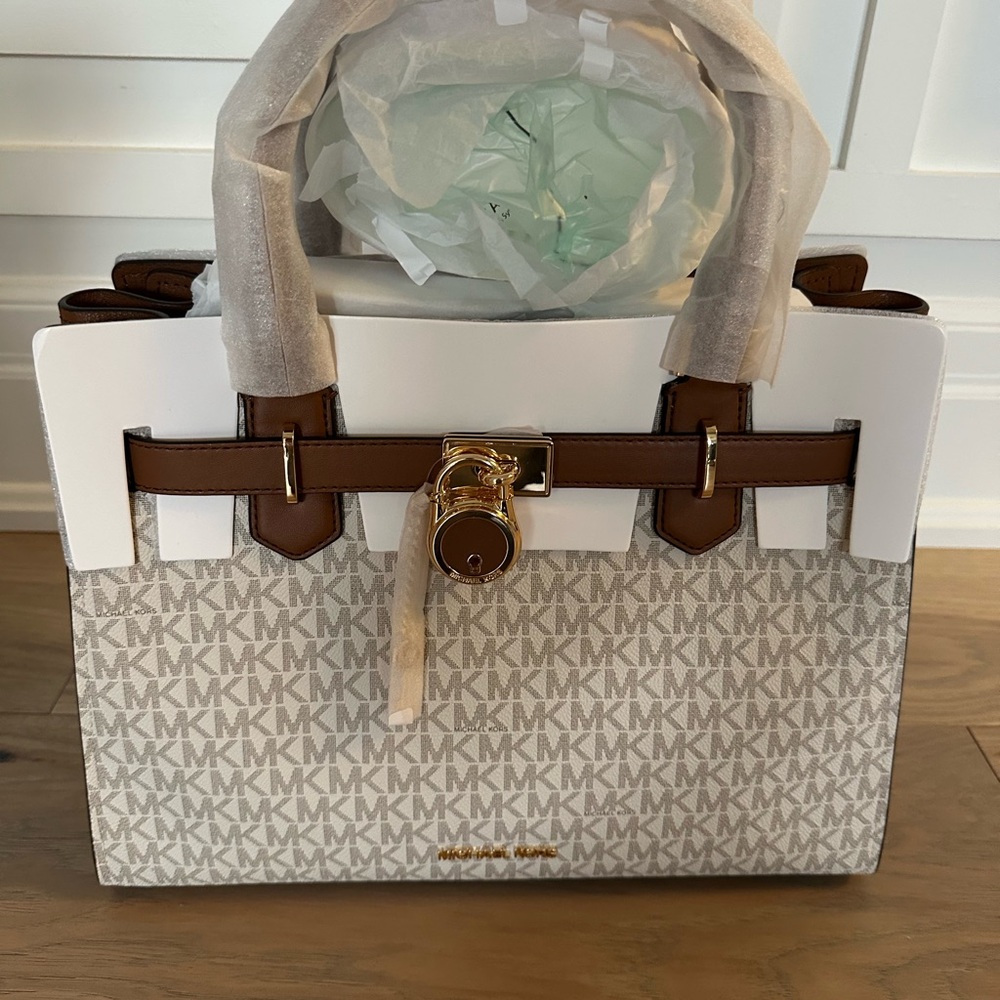 Michael Kors Hamilton White and Brown Satchel